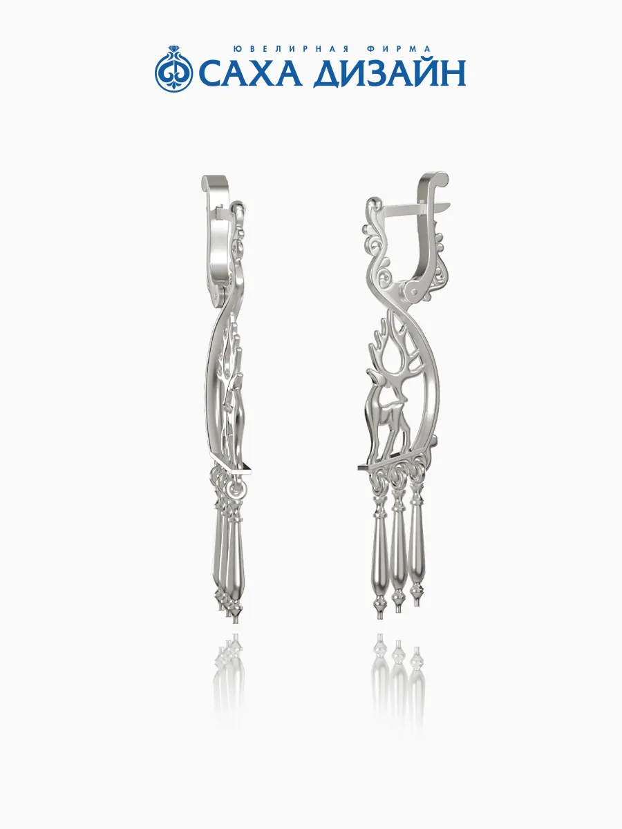 Серьги серебро 925 якутские узоры олени