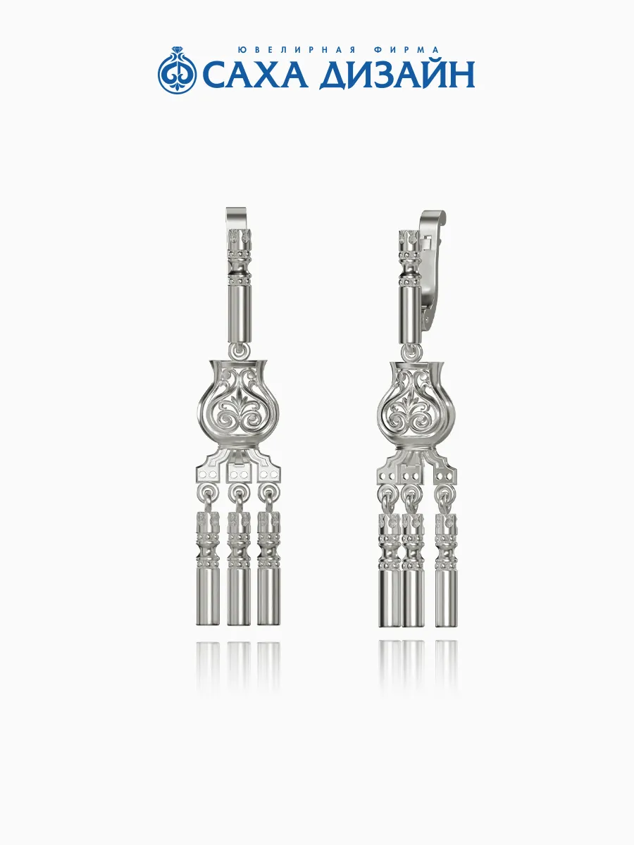 Серьги серебро 925 якутские висячие чорон