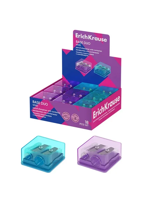ErichKrause Набор 6 шт. - Точилка Base Duo Vivid пластиковая, 6 шт, фото 2