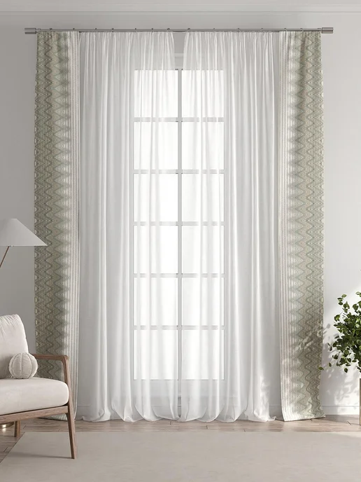 AT-HOME Белые шторы декоративные узкие с подхватами 38х260 см 2 шт, 38x260 см, 2 шт, фото 6