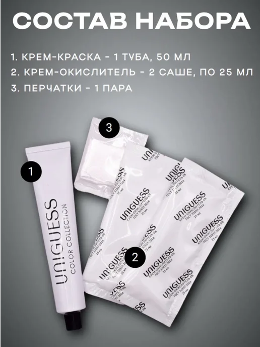 UNIGUESS Стойкая крем-краска для волос Иссиня-чёрная 1.1, черный, фото 2