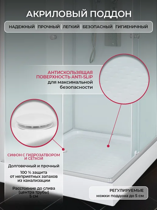 DTO Душевая кабина стандартная+гидромассаж 120х90х215см, белый, фото 6