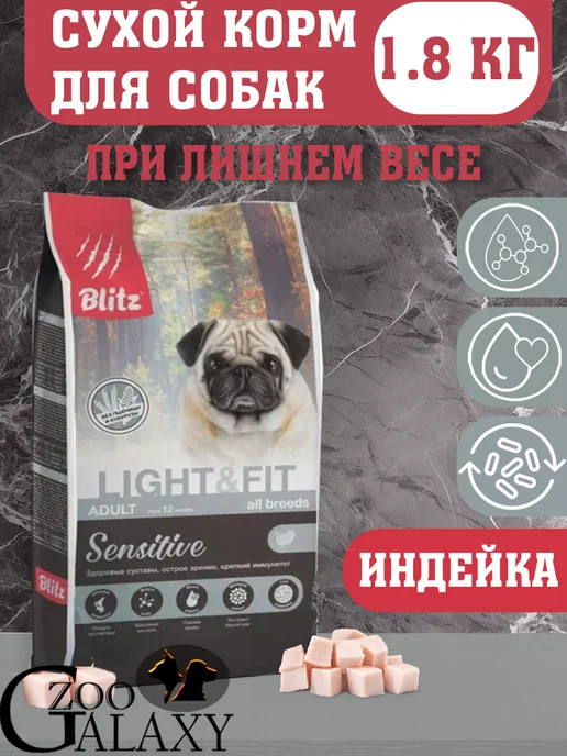 Сухой корм BLITZ Лишним Весом для собак, чувствительное пищеварение, индейка, 1,8 кг