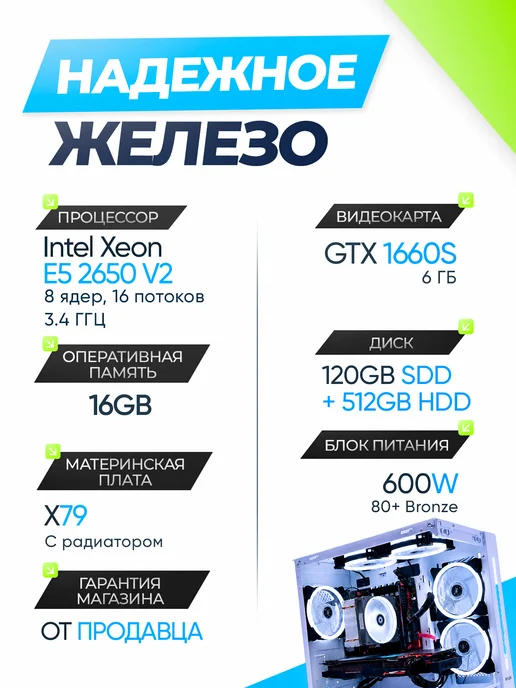 Игровой компьютер Intel Core i7 GTX 1660 Super 16GB 620GB, 16 ГБ, 620 ГБ, фото 2