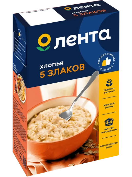 Хлопья мультизлаковые ЛЕНТА 5 злаков 500г, 500 г, фото 2