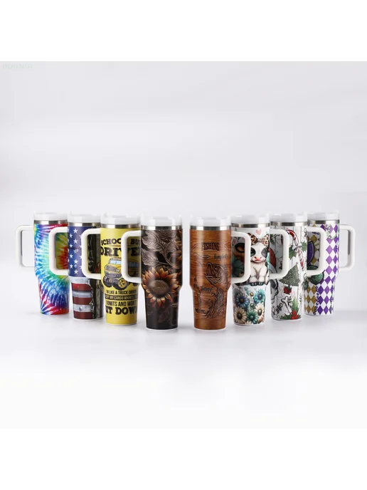 вакуумная колба Big Mac car cup емкостью 40 унций с ручкой, розовый, фото 3