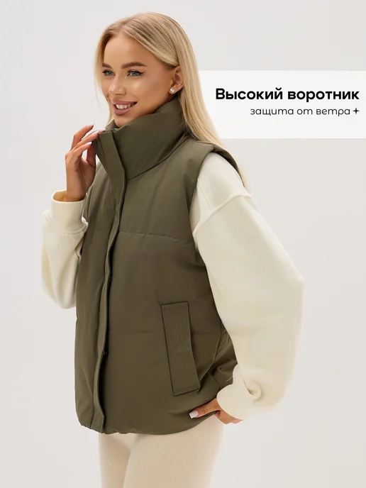 SmileStyle Утепленный жилет демисезонный непромокаемый, зеленый, фото 4