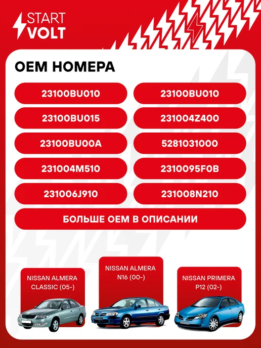 STARTVOLT Генератор для Nissan Almera Classic Almera N16 Primera, вариант, фото 2