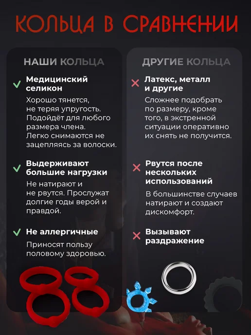 Набор эрекционных колец 4 штуки медицинский силикон 18+, вариант, фото 7