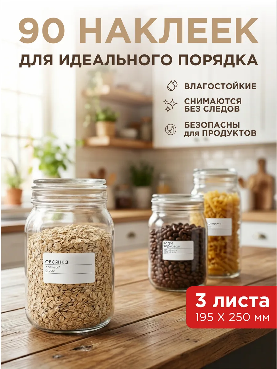 Наклейки для специй белые 90шт