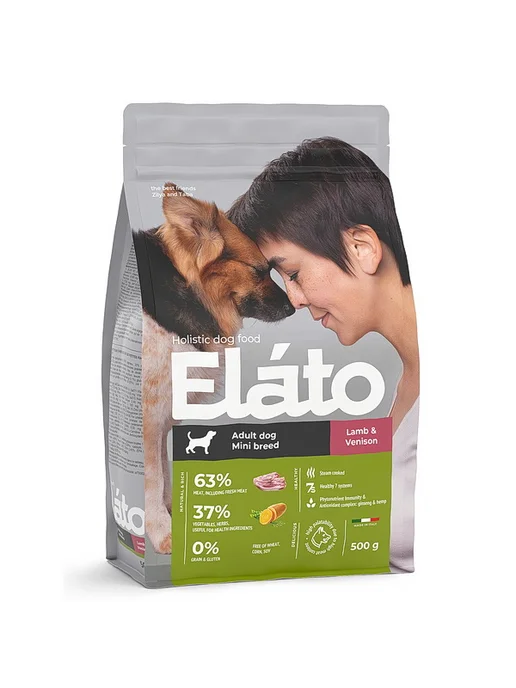 Сухой корм Elato для собак, оленина, ягненок, 0,5 кг