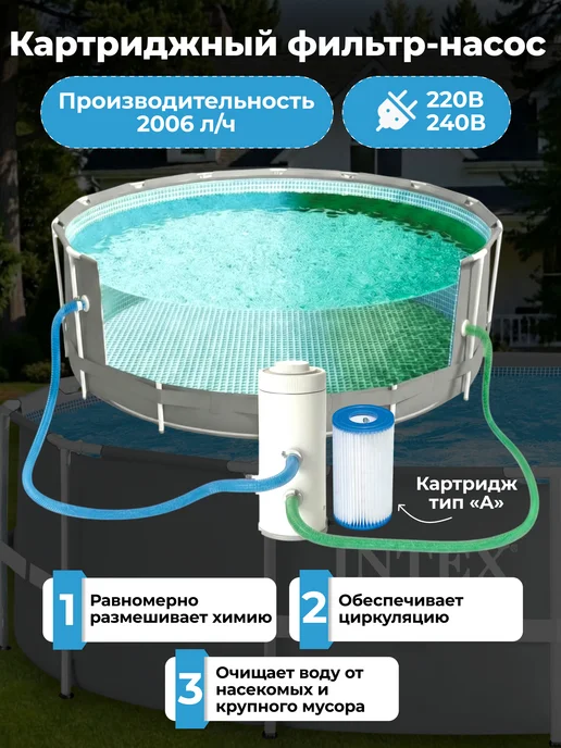 Intex Большой бассейн с фильтром и насосом для взрослых 3х1 метр, 3x1, 1 м, фото 5