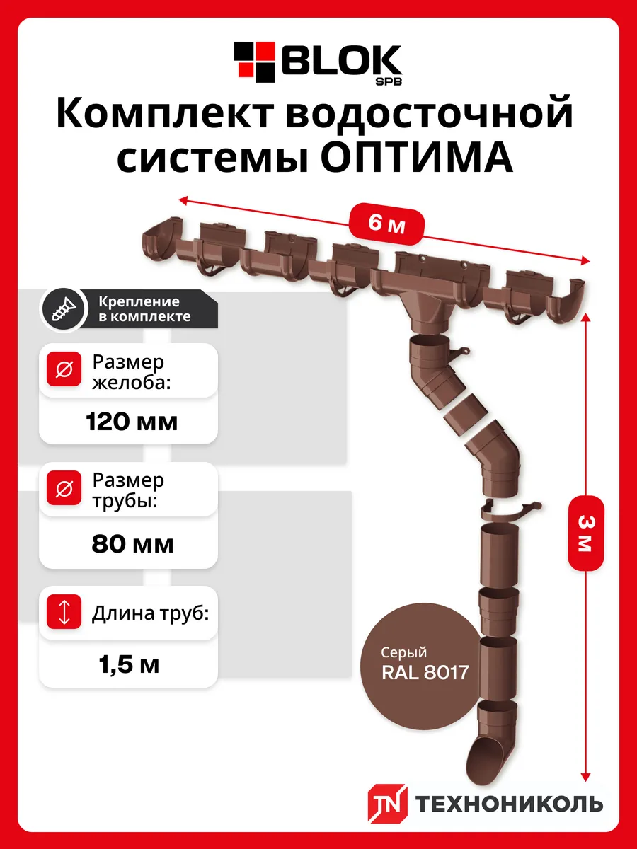 Комплект водосточной системы ОПТИМА 120 80мм Коричневый