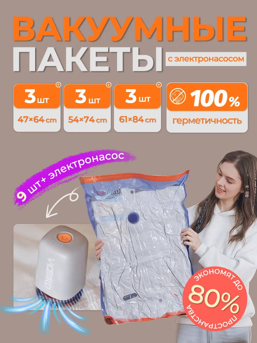 Вакуумные пакеты для одежды с электронасосом