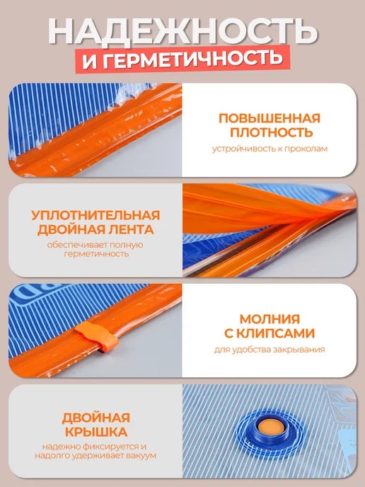 Vacbird Вакуумные пакеты для одежды с электронасосом, синий, 9 шт, фото 7