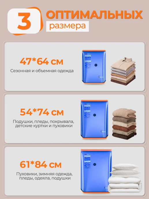 Vacbird Вакуумные пакеты для одежды с электронасосом, синий, 9 шт, фото 8