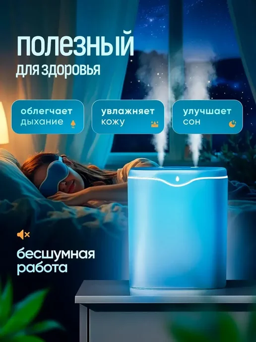 Увлажнитель воздуха для дома настольный с подсветкой, белый, фото 4