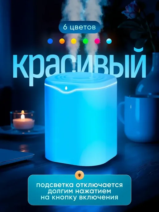 Увлажнитель воздуха для дома настольный с подсветкой, белый, фото 5