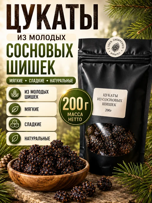 Ресурсы Сибири Цукаты из сосновых шишек 100г - натуральные, хвойные, 200 г