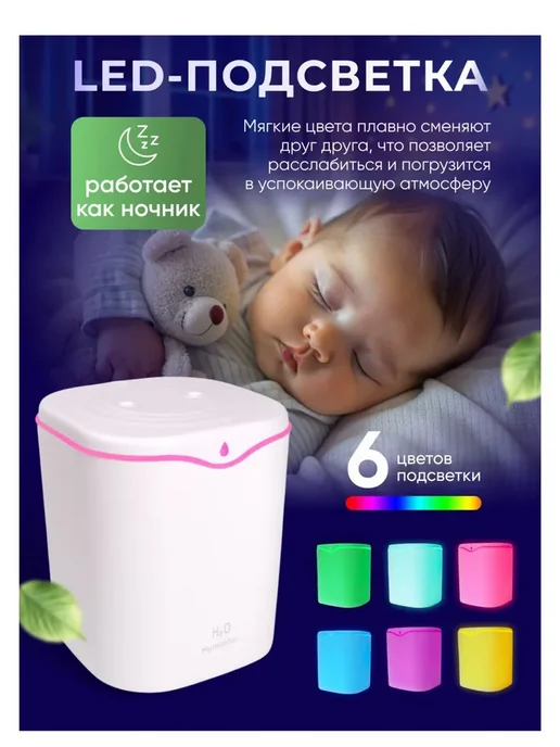 Увлажнитель воздуха для дома настольный с подсветкой, белый, фото 4