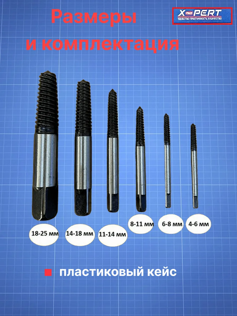 набор экстракторов для сломанных болтов 6шт