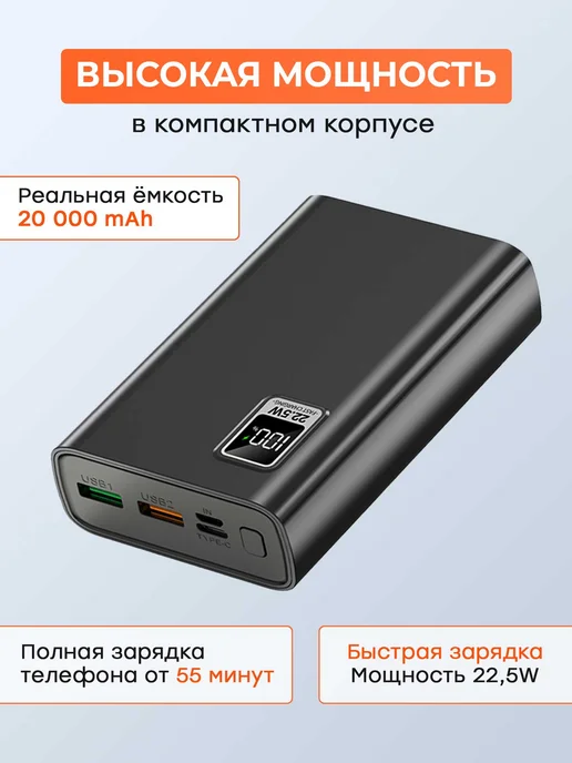 Feel Smart Повербанк 20000 mAh с быстрой зарядкой для телефона, 20000 мАч, фото 3