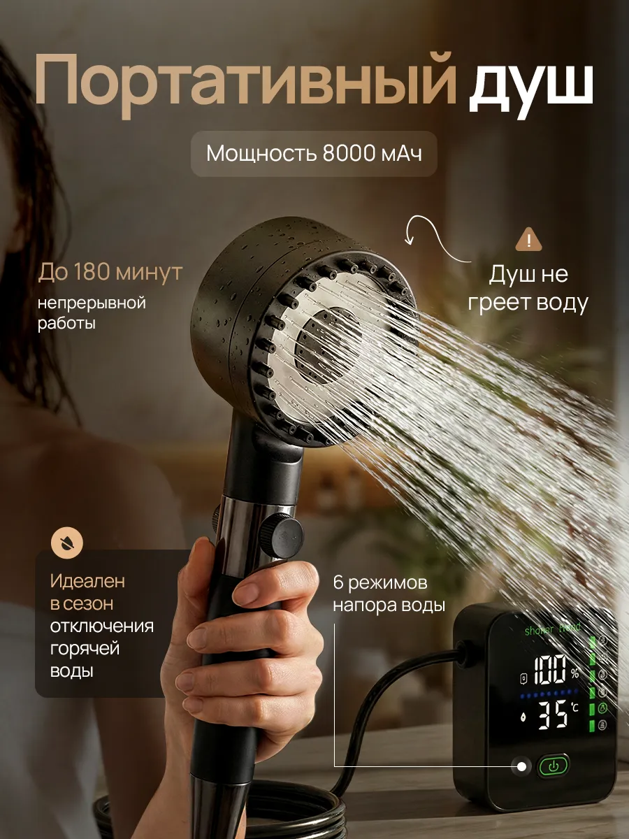 Портативный душ для дачи и сада на аккумуляторе