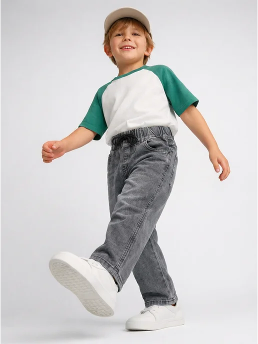 KariKids Джинсы джоггеры детские на резинке, серый, фото 5
