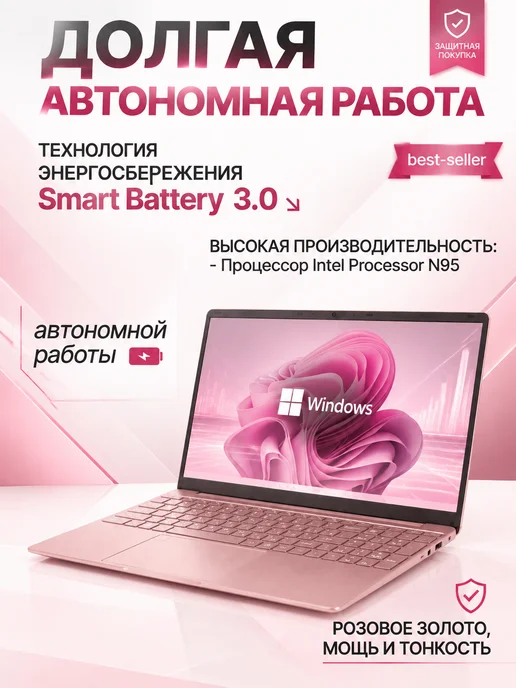 MEIMEI Ноутбук 15.6" N95,RAM 16 ГБ, SSD 1024ГБ Розовый, 16 ГБ, 1024 ГБ, фото 2