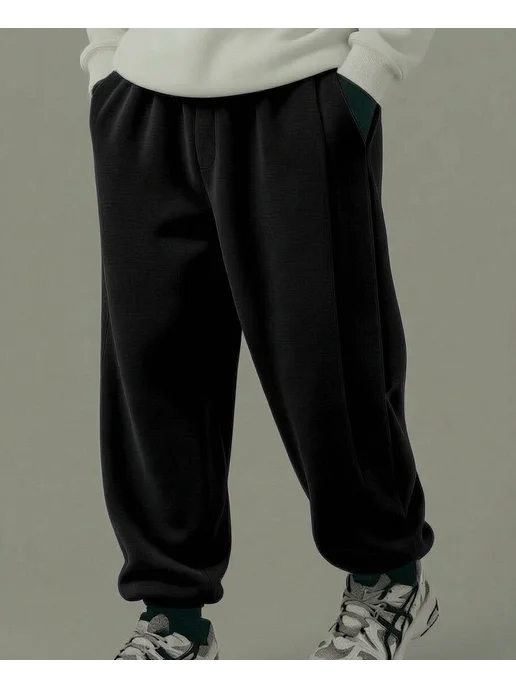 asfashiondp Брюки спортивные теплые широкие с начесом, черный, фото 3