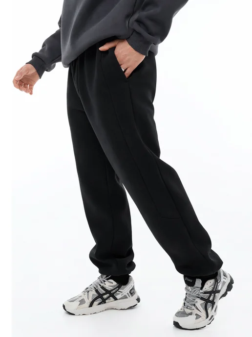 asfashiondp Брюки спортивные теплые широкие с начесом, черный, фото 4