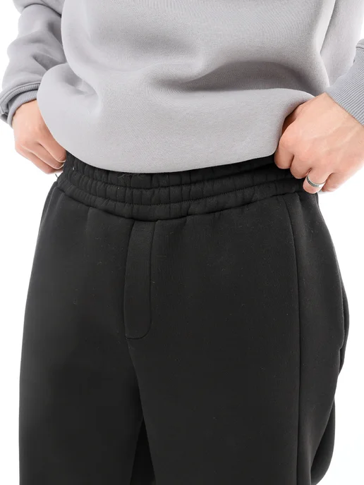 asfashiondp Брюки спортивные теплые широкие с начесом, черный, фото 5