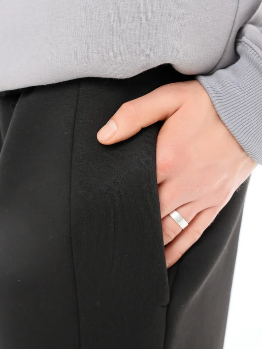 asfashiondp Брюки спортивные теплые широкие с начесом, черный, фото 6