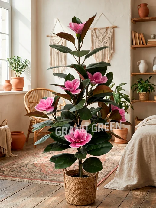 GRAND GREEN Искусственные цветы в горшке Магнолия 105 см, зеленый, фото 6
