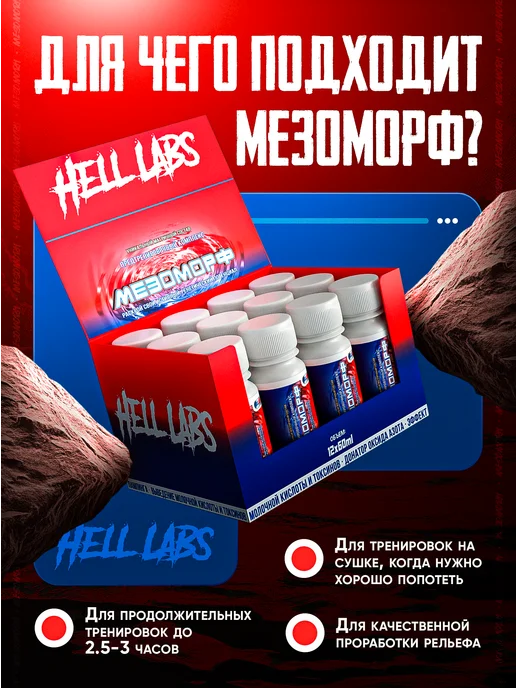 Hell labs Предтрен в шотах Мезоморф Синяя малина 24 шт, 24 шт, фото 3
