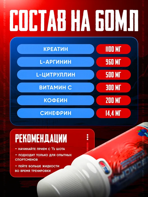 Hell labs Предтрен в шотах Мезоморф Синяя малина 24 шт, 24 шт, фото 7