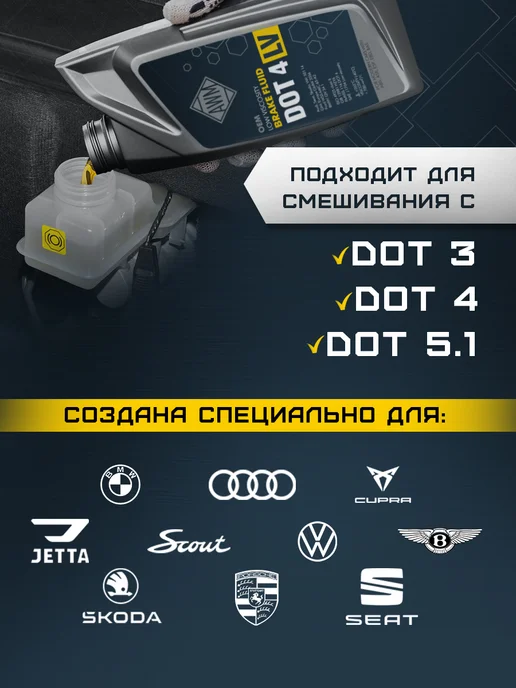 AWM Тормозная жидкость DOT-4 1 л LV Class 6 VW 501.14, 1 л, фото 3