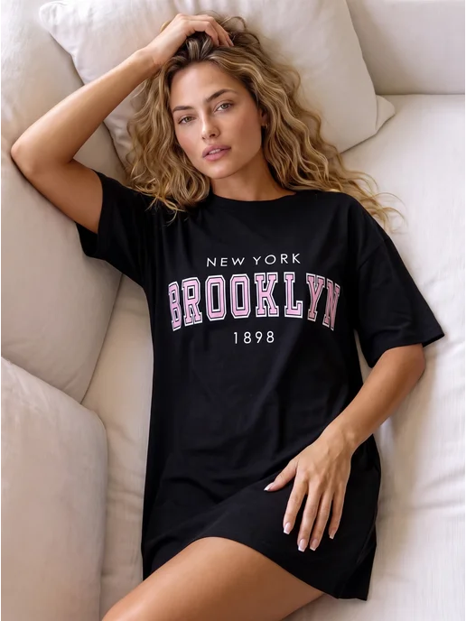 StreamLove Ночная сорочка хлопок домашняя больших размеров, черный