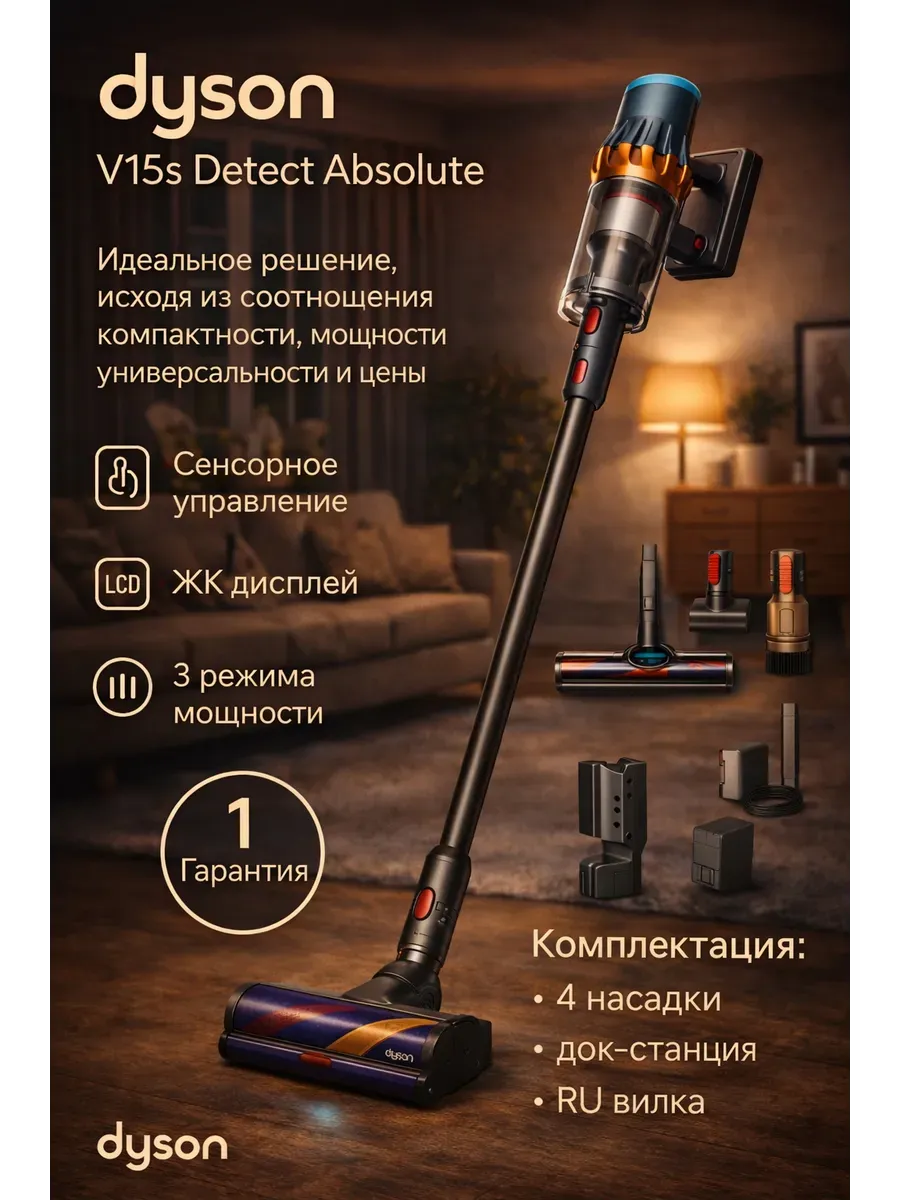 Dyson Вертикальный беспроводной пылесос V15s Detect Absolute