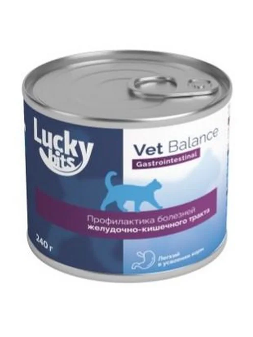 Lucky bits Влажный корм для кошек гастро Gastrointestinal 240г, 240 г, фото 5