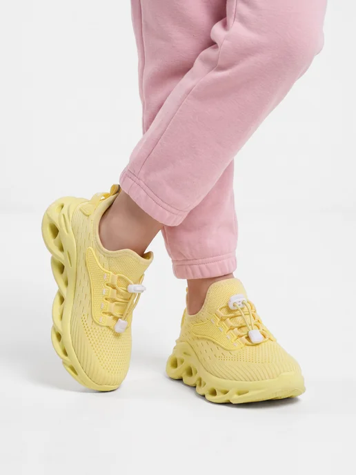 Kari Кроссовки текстильные дышащие для подростка черные, желтый, фото 3