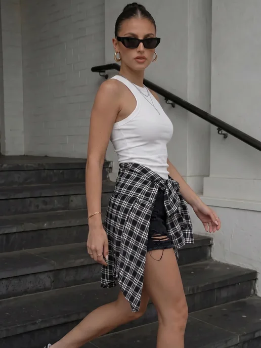 Ikat wear Майка женская летняя топ под пиджак базовый в рубчик, белый, фото 2