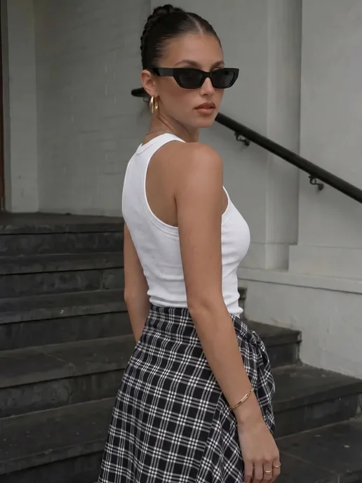 Ikat wear Майка женская летняя топ под пиджак базовый в рубчик, белый, фото 4
