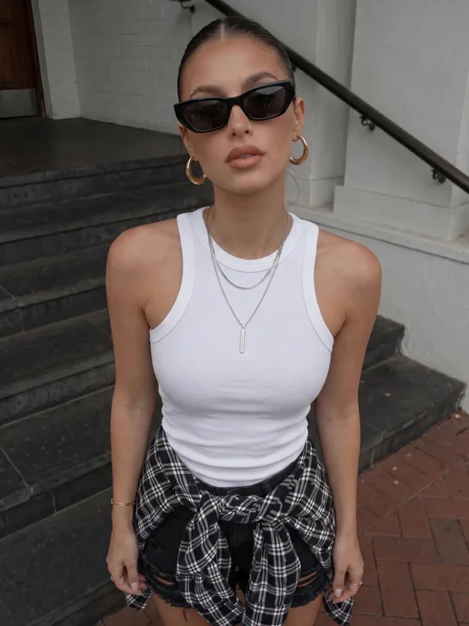 Ikat wear Майка женская летняя топ под пиджак базовый в рубчик, белый, фото 7