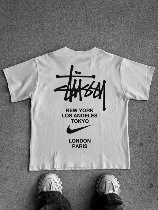 THE WEEKEND Футболка оверсайз с принтом stussy, белый