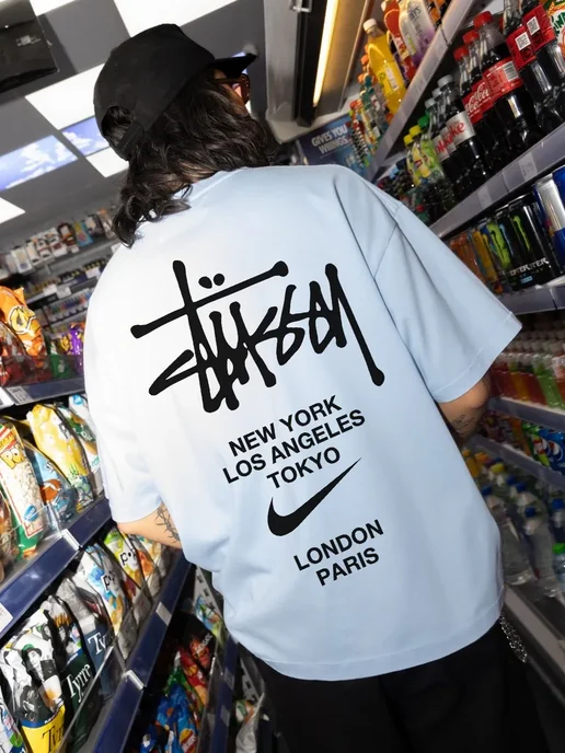 THE WEEKEND Футболка оверсайз с принтом stussy, белый, фото 2