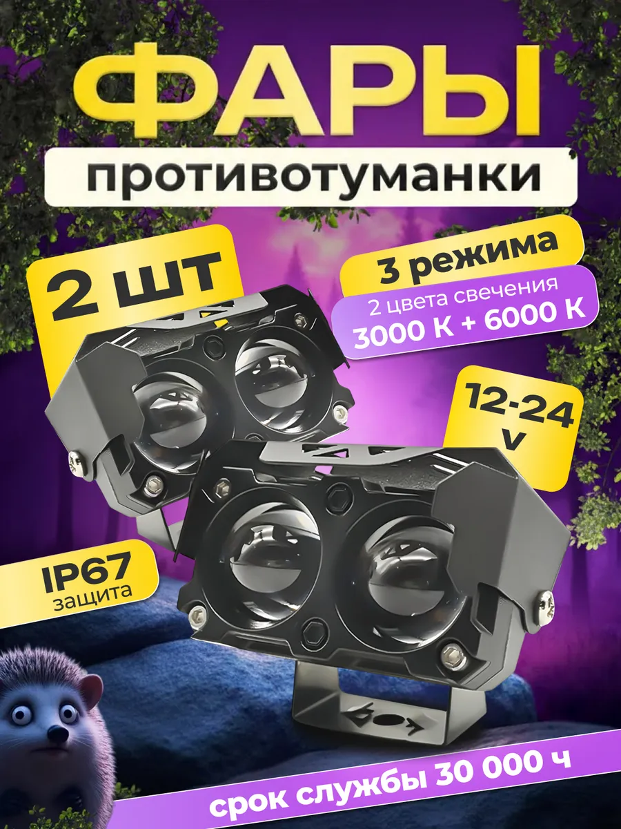 Линзованные светодиодные фары ПТФ 2 линзы 40W
