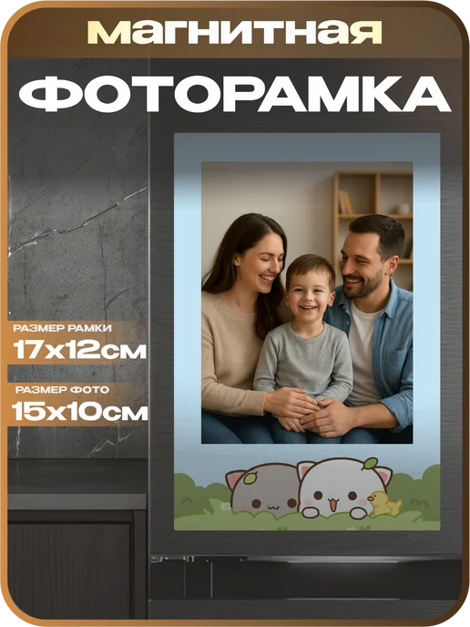 1-я Наклейка Фоторамка магнитная Пич и Гома, голубой