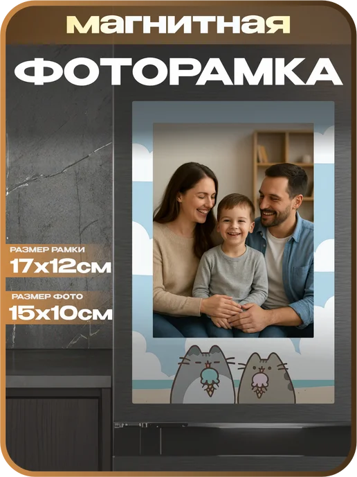 1-я Наклейка Фоторамка магнитная Пушин и Томми, голубой