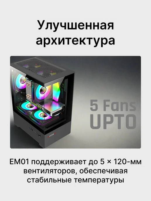 Accord Корпус для ПК с вентиляторами EM01, черный, фото 4
